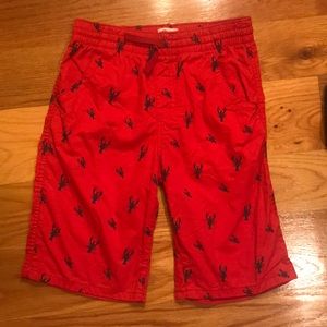 Boys Red Shorts With Blue lobster pattern